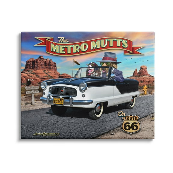 Stupell Industries Metro Mutts Vintage Car Transportation Painting Gallery Wrapped Canvas Art Print Wall Art, 20 x 16