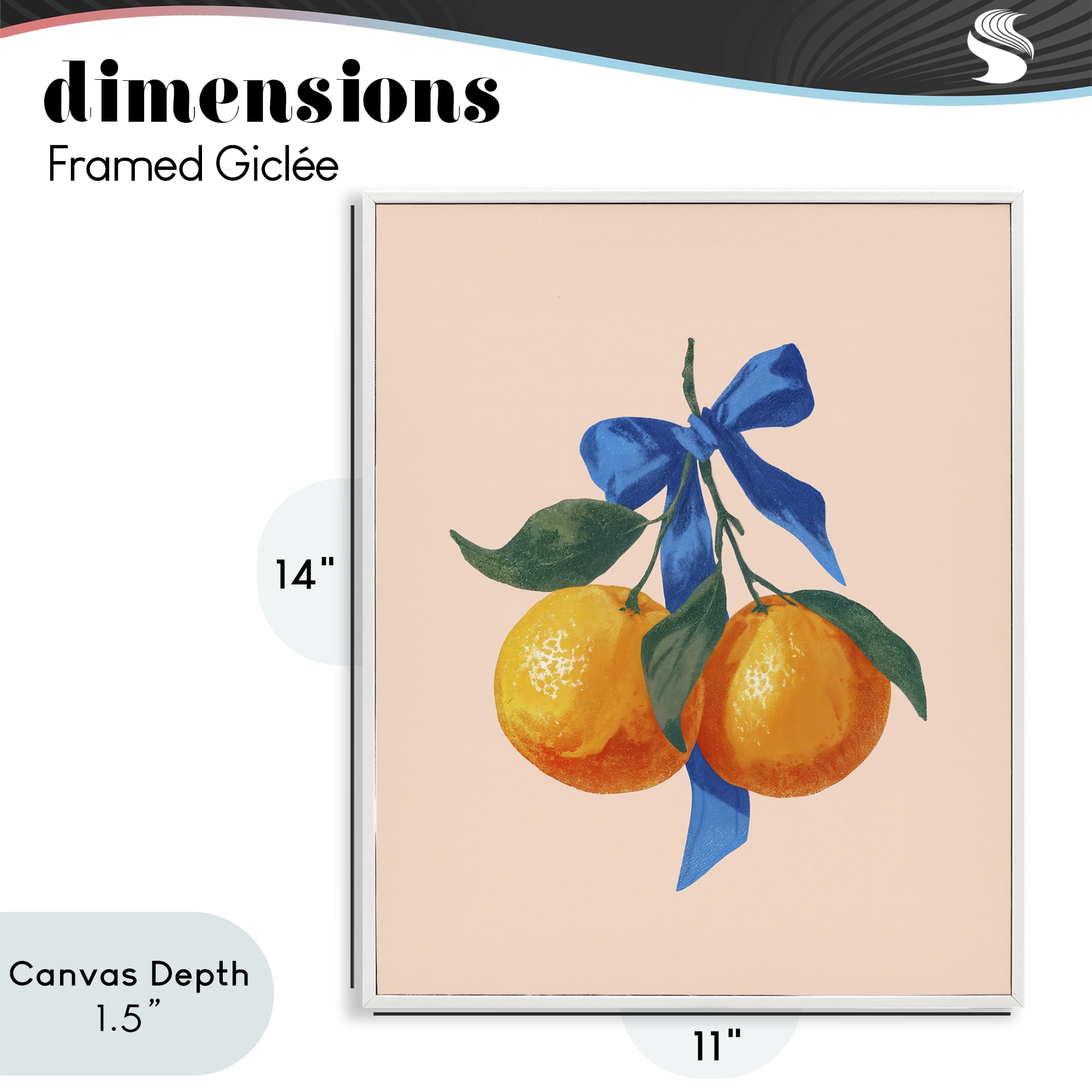 Stupell Industries Two Oranges with Blue Bow White Framed Giclee Art, design by Imagine It Images