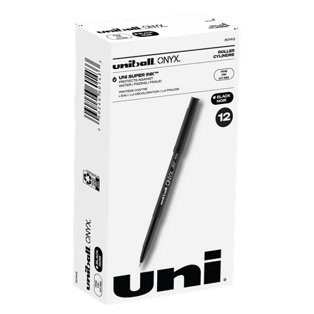 Uniball ONYX Stick Rollerball Pens, Fine Point (0.7mm), Black Ink, 12 Count