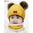 thumbnail image 3 of Spencer 2Pcs Kids Winter Beanie Hat and Scarf Set Warm Knitted Fleece Lined Ski Pom Pom Cap for Boys Girls "Yellow", 3 of 8