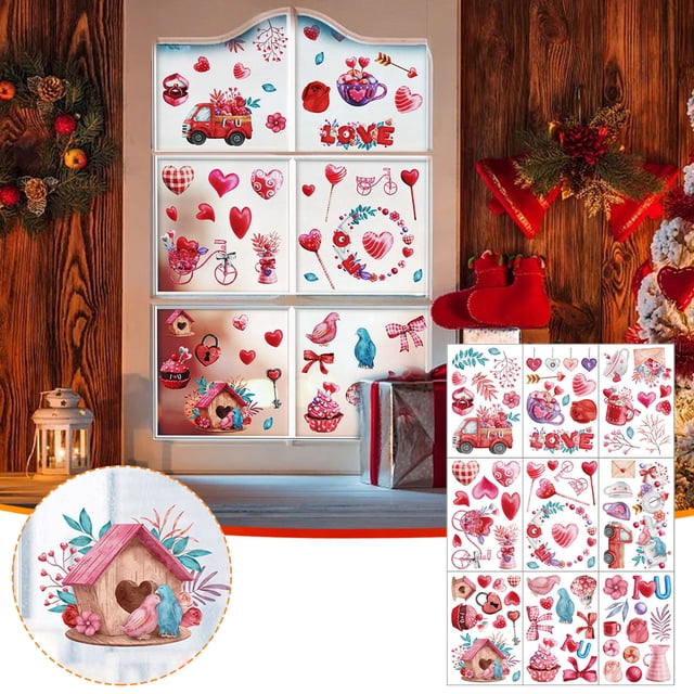Xihbxyly Pegatinas para Ventana de San Valentín, Diseño de Rosas, Bonitas Calcomanías Decorativas para Vidrio, Fáciles de Aplicar, Personalizables, Perfectas para Vidrio, Paredes y Azulejos, Juego de
