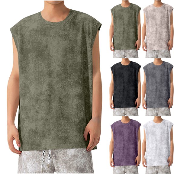 Big & Tall Men's Acid Wash Sleeveless Tank Tops Workout Bodybuilding Muscle Shirts Casual Loose Fit Streetwear Crew Neck Athletic Summer Athleisure