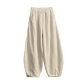 thumbnail image 2 of Tittly Palazzo Pants Baggy Pants Women Cotton Pants Wide Leg Pants Casual Loose Drawstring Harem Pants Cotton Pants for Women Pants for Women Trendy Beige L, 2 of 6