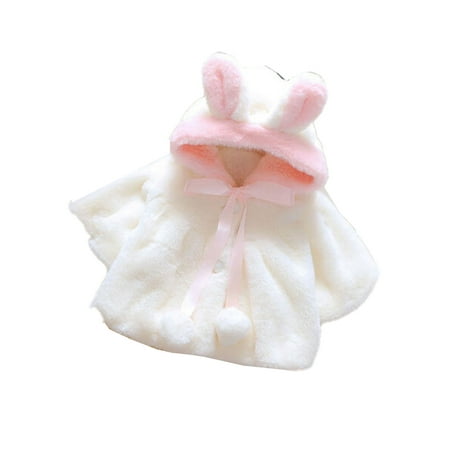 

xingqing 0-4 Years Toddler Baby Girl Faux Fur Coat Pearl Button Bow Cute Bunny Ear Hooded Outwear Thick and Warm Jacket White 3-4 Years
