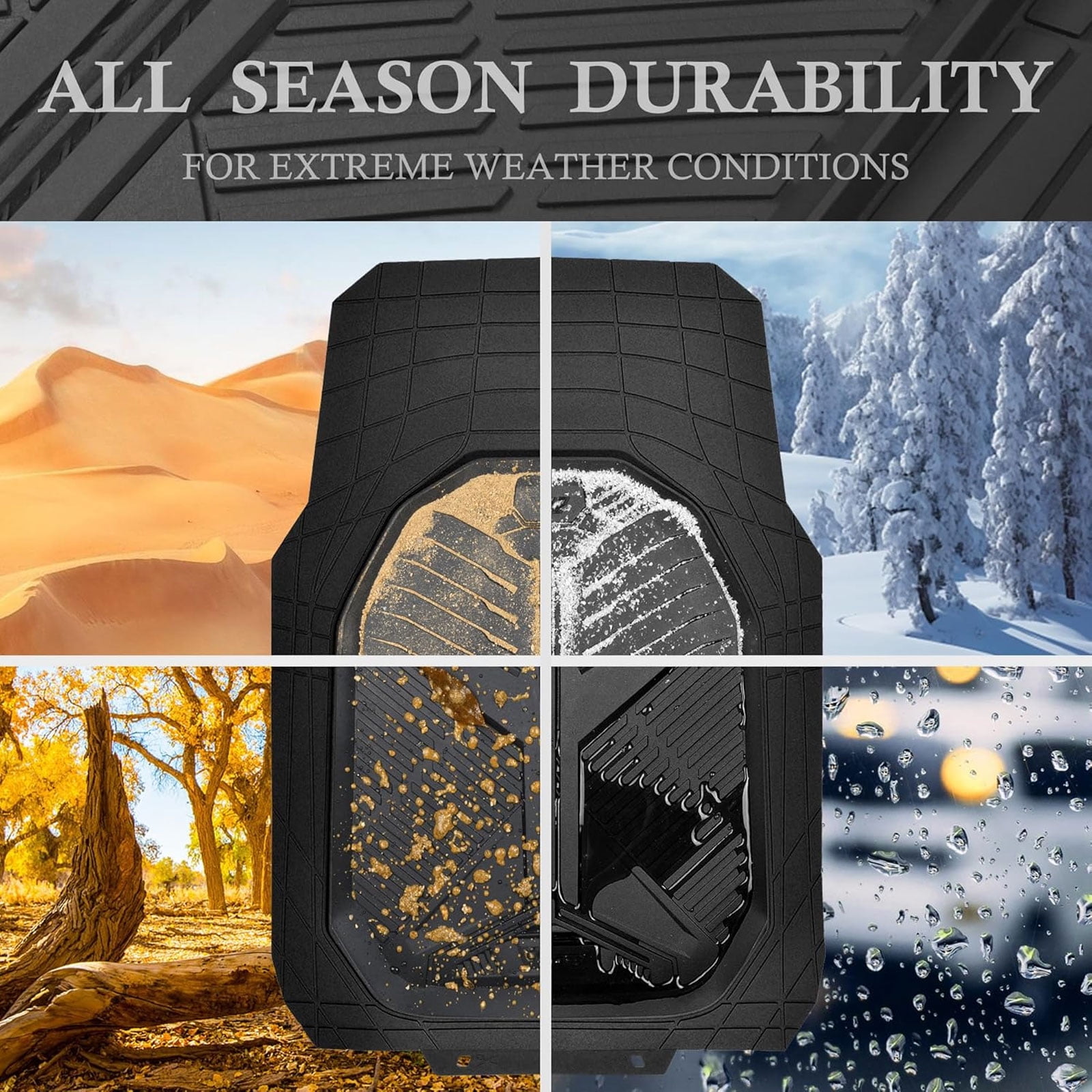 CAR GRAND Heavy duty rubble car floor mats full set deep dish trunk mat water proof anti slip all weather truck mats universal fit trim-to-fit trimmable all black