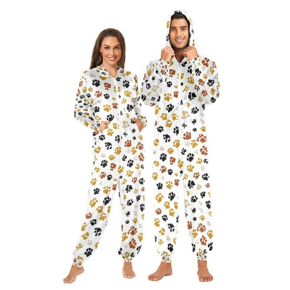 Adult Christmas Onesie Dog Paw Adult Zipper One-Piece Pajamas Unisex Pajamas with Pockets