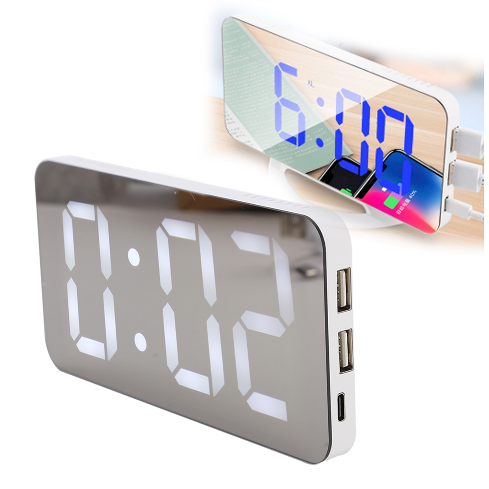 LHCER Multifunction LED Digital Alarm Clock with 2 USB Port Automatic