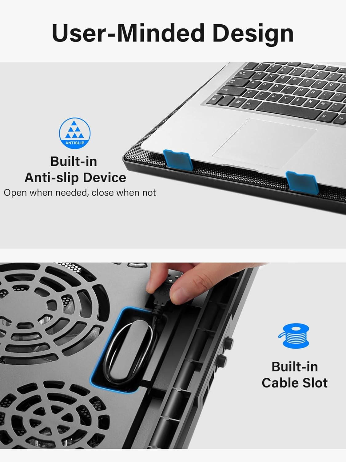 Laptop Cooling Pad, Laptop Cooler with 5 Quiet Fans for 12"-17" Computer PC Notebook Gaming Laptop Fan, Height Adjustable Laptop Cooling Stand Laptop Accessories