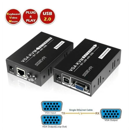 SGEYR 656ft VGA KVM Extender USB Keyboard Mouse K/M Extensor Extender over Single UTP CAT5e/6 RJ45 Splitter up to 200m