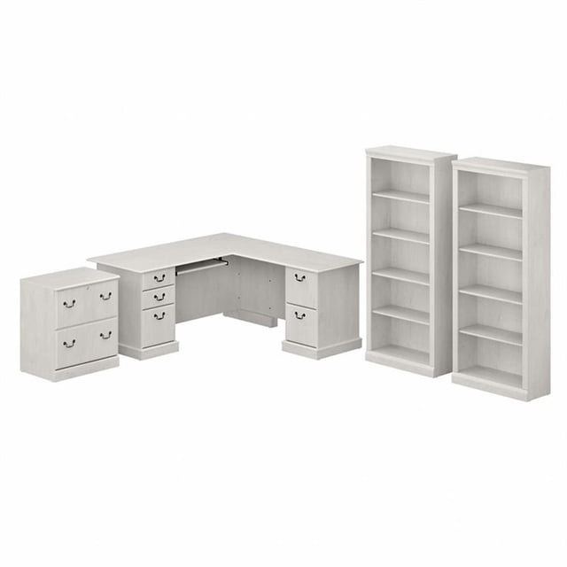 Pemberly Row L Shaped Desk with Storage Set in Linen White Oak - Engineered Wood