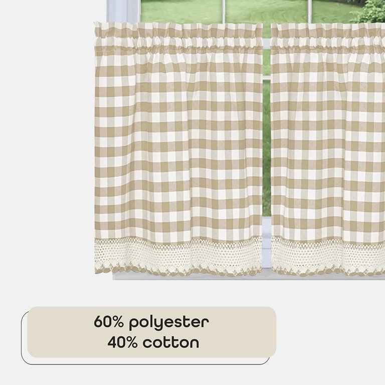 Sweet Home Buffalo Check Gingham Kitchen Curtain Tier Pair, 36x58