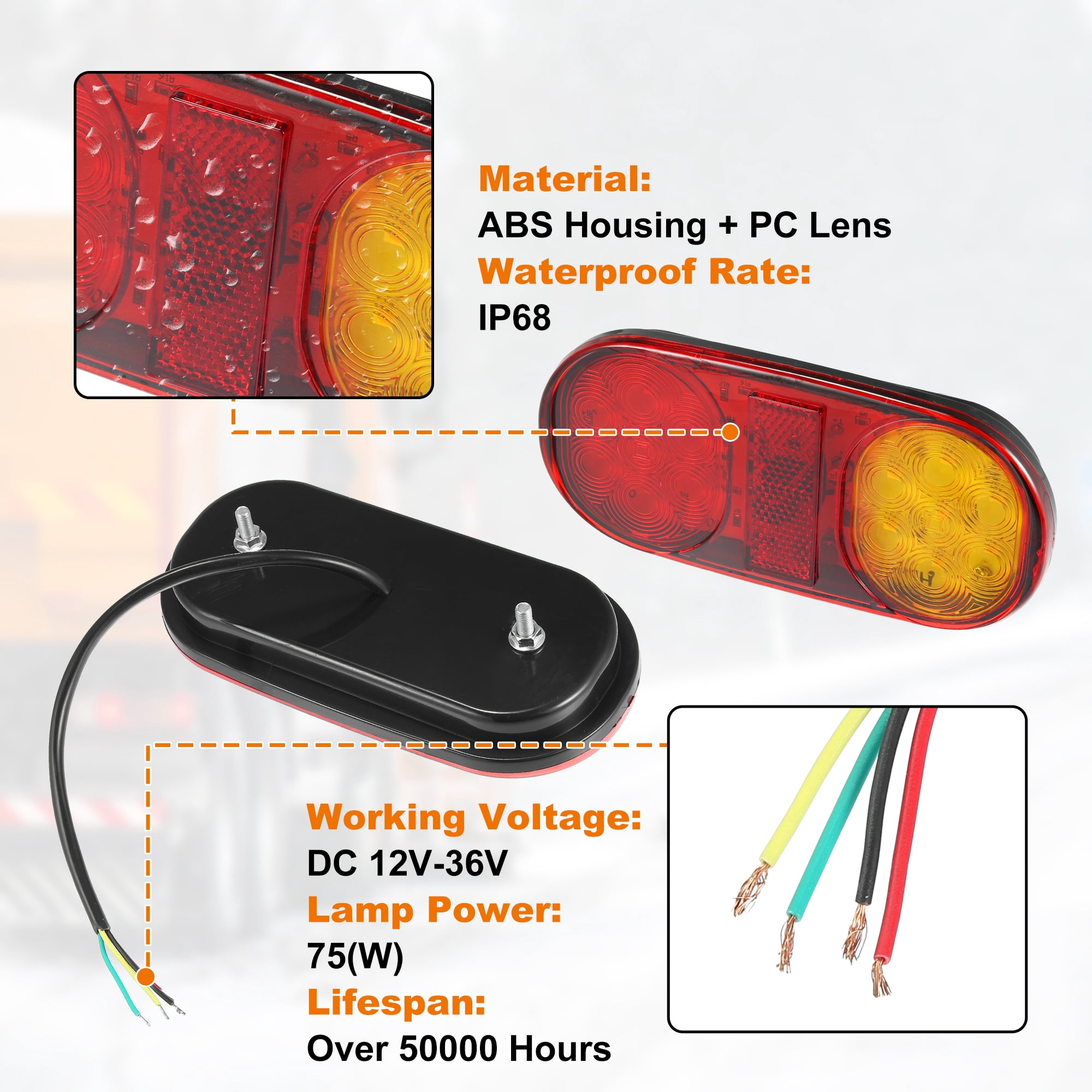 2pcs 14 LED Trailer Tail Lights 12V-36V Turn Signal Brake Tail Light Universal for Utility Trailer Truck Boat Red Amber