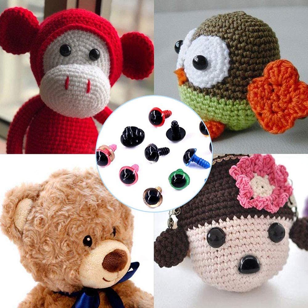 8-18mm 360pcs 6 Assorted Color Safety Eyes Craft Eyes with Washers and 50pcs 2 Sizes Black Safety Noses for Teddy Bear Doll Animal Puppet Plush Animal