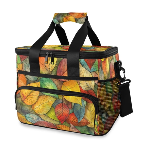 FORMRS Insulated Cooler Bag 24 Cans Capacity Soft Leakproof Lunch Box with Side Pockets, Retro Autumn Leaves