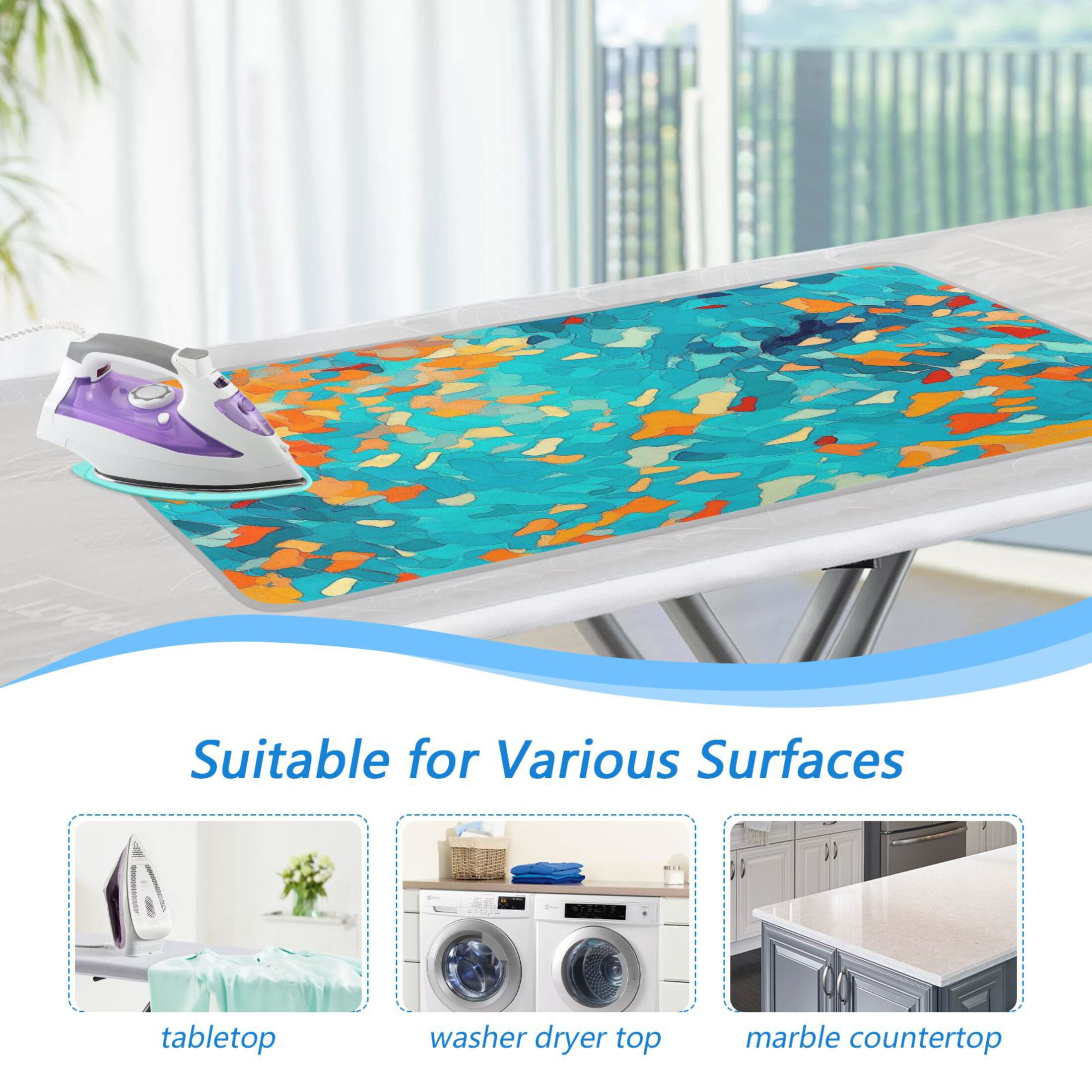 Orange and Blue Vibrant Vector Illustration Ironing Mat Blanket for Table Top Travel Portable Ironing Board Pad 47.2x27.6 Inch