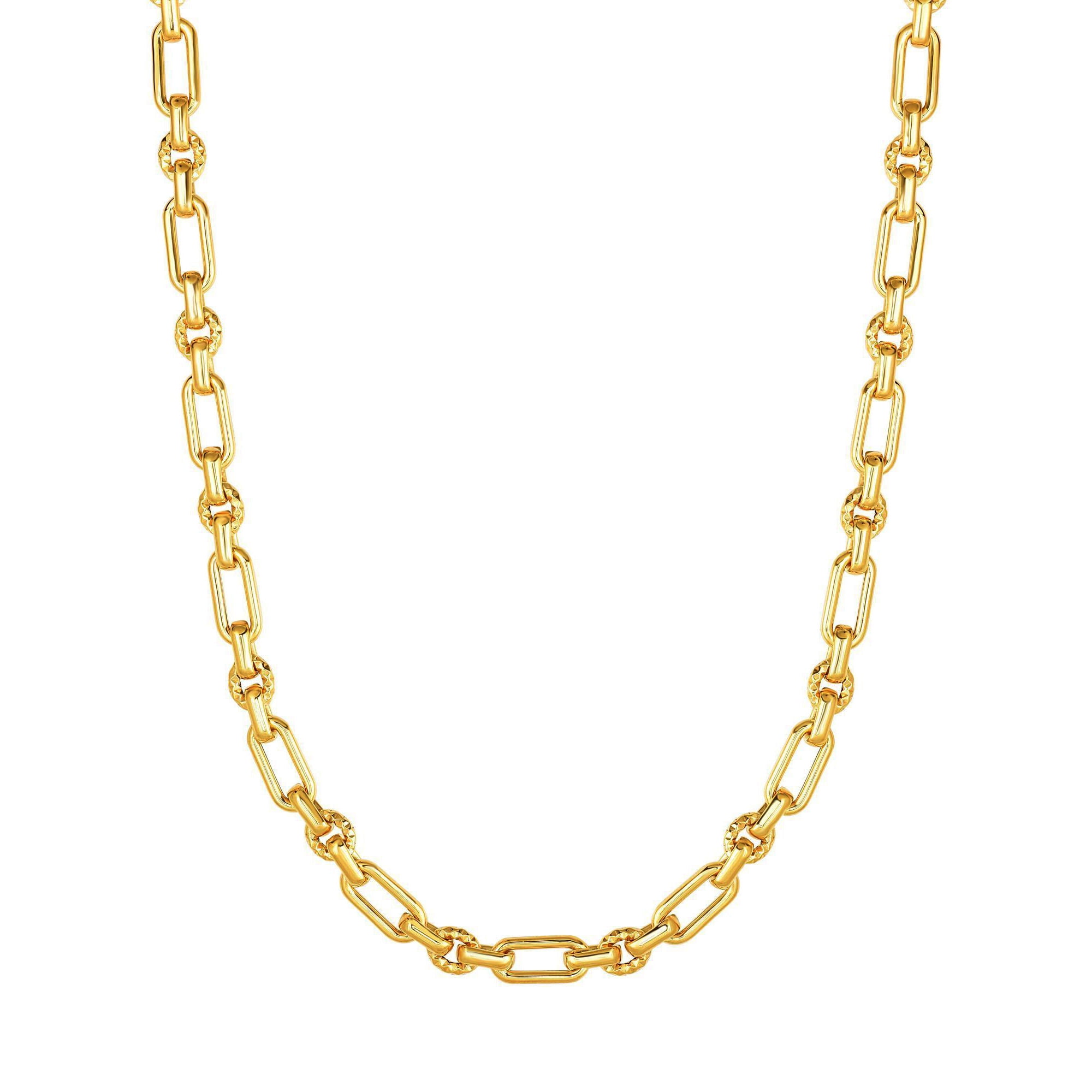 14k Yellow Gold Diamond Cut Oval Link Chain Womens Necklace, 18