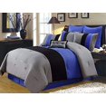 thumbnail image 2 of Chezmoi Collection 8 Pieces Luxury Striped Comforter Set (Queen, Gray/Black/Blue), 2 of 4