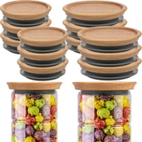 6Pcs Wooden Storage Lids Set,Container Lid Airtight Acacia Wood Canning Jar Lids with Silicone Sealing Rings Reusable Canning Covers Brown Wooden Lids Dishwasher Safe for Mugs and Jars