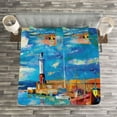 thumbnail image 3 of Ambesonne Art Quilted Bedspread Set 3 Pcs, Oil Painting Lighthouse, King Size, Multicolor, 3 of 3