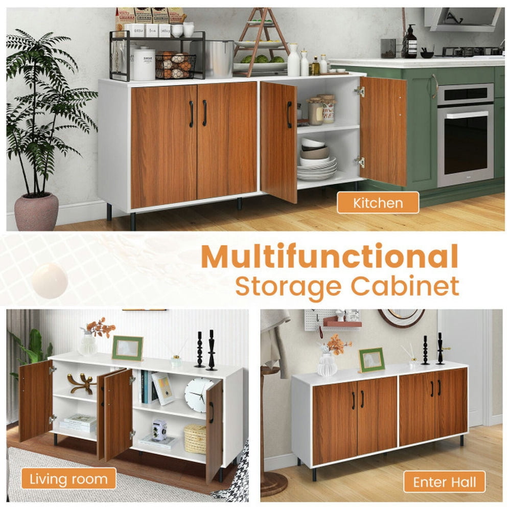 Finihen Kitchen Storage Cabinet, Buffet Sideboard, 4-Door Kitchen Buffet Sideboard for Dining Room and Kitchen, for Dining Room, Kitchen, Living Room, White Finihen Kitchen Storage Cabinet, Buffet Sideboard, 4-Door Kitchen Buffet Sideboard for Dining Room and Kitchen, for Dining Room, Kitchen, Living Room, White