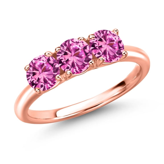 Gem Stone King 18K Rose Gold Plated Silver Pink Created Sapphire Engagement Ring for Women | 1.65 Cttw | Round 5MM | Gemstone September Birthstone | Size 6