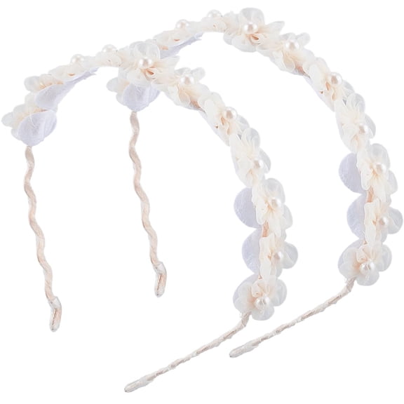 2Pcs Flower Hair Hoop Headband Wreath Blooming Floral Pearl White Hairbands Accessories Photography Headwear