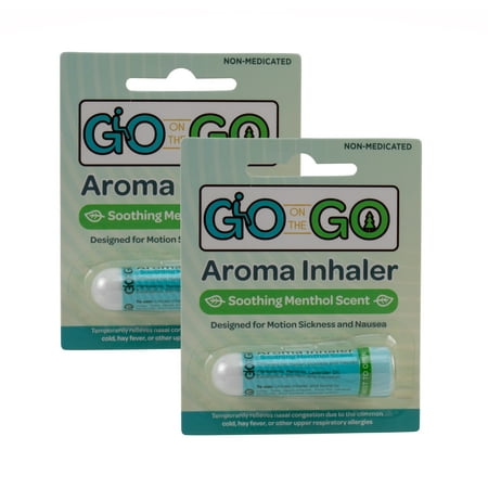 Go on the Go Aromatherapy Inhaler for Anti Nausea, Morning Sickness, Motion Sickness and Nasal Congestion Relief - Menthol Scent, Natural Remedy, Travel Sized (2 Pack)