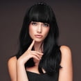 thumbnail image 2 of EeaseMX Pelucas sintéticas de moda, diadema, flequillo frontal, extensiones de cabello con flecos, para mujeres y niñas (negro), 2 of 8