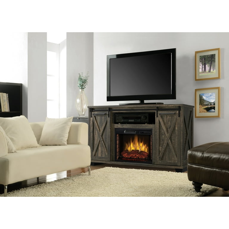 Rivington 58 in. Freestanding Infrared Electric Fireplace TV Stand with Sliding Barn Door in Barnboard Gray Rivington 58 in. Freestanding Infrared Electric Fireplace TV Stand with Sliding Barn Door in Barnboard Gray