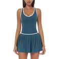 thumbnail image 1 of PISONIC Womens Tennis Golf Dress with Built-in Bra Shorts Racerback Color Block Pleated Hem Athletic Dresses with Pockets, 1 of 8