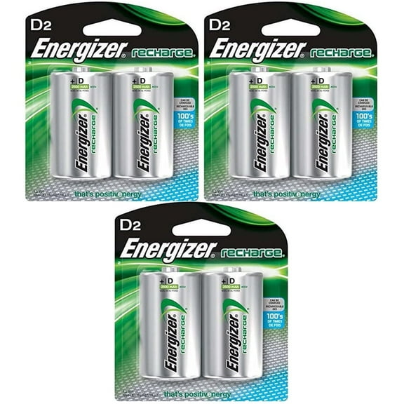 Energizer Rechargeable Batteries, D, 2-Count (Pack of 3 (2 Count Each)