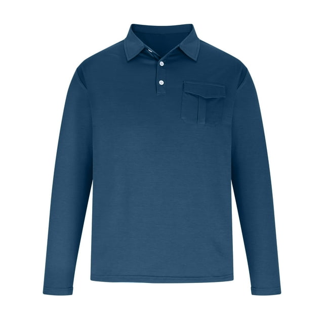 RXIRUCGD Mode Hommes Décontracté Haut Uni Manches Longues Col Rabattu Blouse Chemise, Bleu, Taille : S