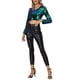 thumbnail image 2 of INSPIRAR CHIC Top Corto de Lentejuelas para Mujer de Manga Larga V Cuello Brillante y Reluciente Blusa de Fiesta XL Verde Azul, 2 of 5