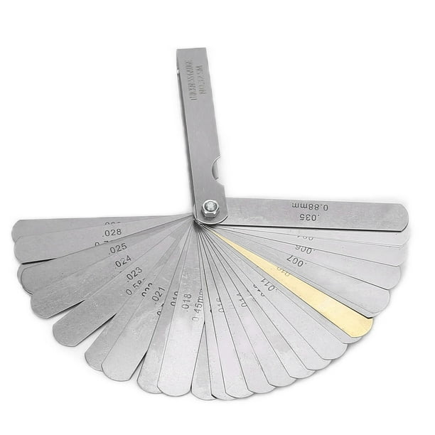 Calibrador de espesores de 32 hojas de acero inoxidable Herramienta de medición de espacios de 0,0015 a 0,035 pulgadas (0,04 a 0,88 mm)