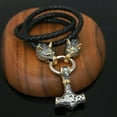 thumbnail image 2 of K-KED Gold&silver Norse Viking Stainless Steel Wolf &thor Hammer Pendant Neckl, 2 of 4