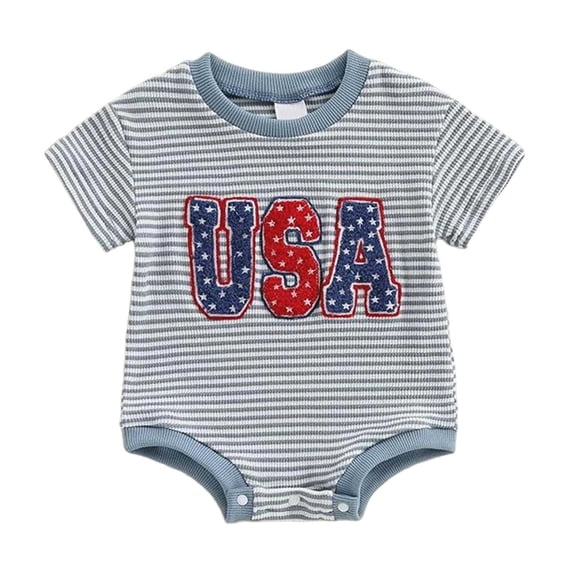 Povozer Baby Boys Romper Bodysuits For Baby Usa 250th Anniversary Shirt Newborn Infant Baby Girl Boy 4th Of July Romper Flag Bow Embroidery Summer Size 0-3 Months,Blue