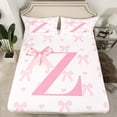 thumbnail image 2 of Pink Bow Bed Sheet Set Twin Size,Princess Style Bowknot Girly Fairy Tale Sheet Set,Initial Letter Z Chic Romantic Bedding Set with 1 Flat & 1 Fitted Sheet with 1 Pillow, 2 of 6