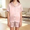 thumbnail image 6 of Dagugfen Sleepwear Suit Sets for Teens Short Sleeve Button down Shirts Collared Neck Elastic Waist Shorts Soft Homewear Comfy Outfits(7-8Years,Beige), 6 of 7