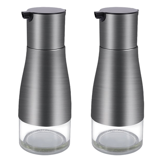 Dispensador de aceite y vinagre gourmet, botellas de acero inoxidable y vidrio sin plomo de primera calidad para el hogar, hoteles, restaurantes, 2 piezas, cuerpo de botella antideslizante, sin BPA,