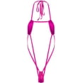 thumbnail image 1 of Womens Shiny Leather Sling Shot Micro Bikini One Piece Deep V-Halter Monokini Swimsuit, 1 of 7
