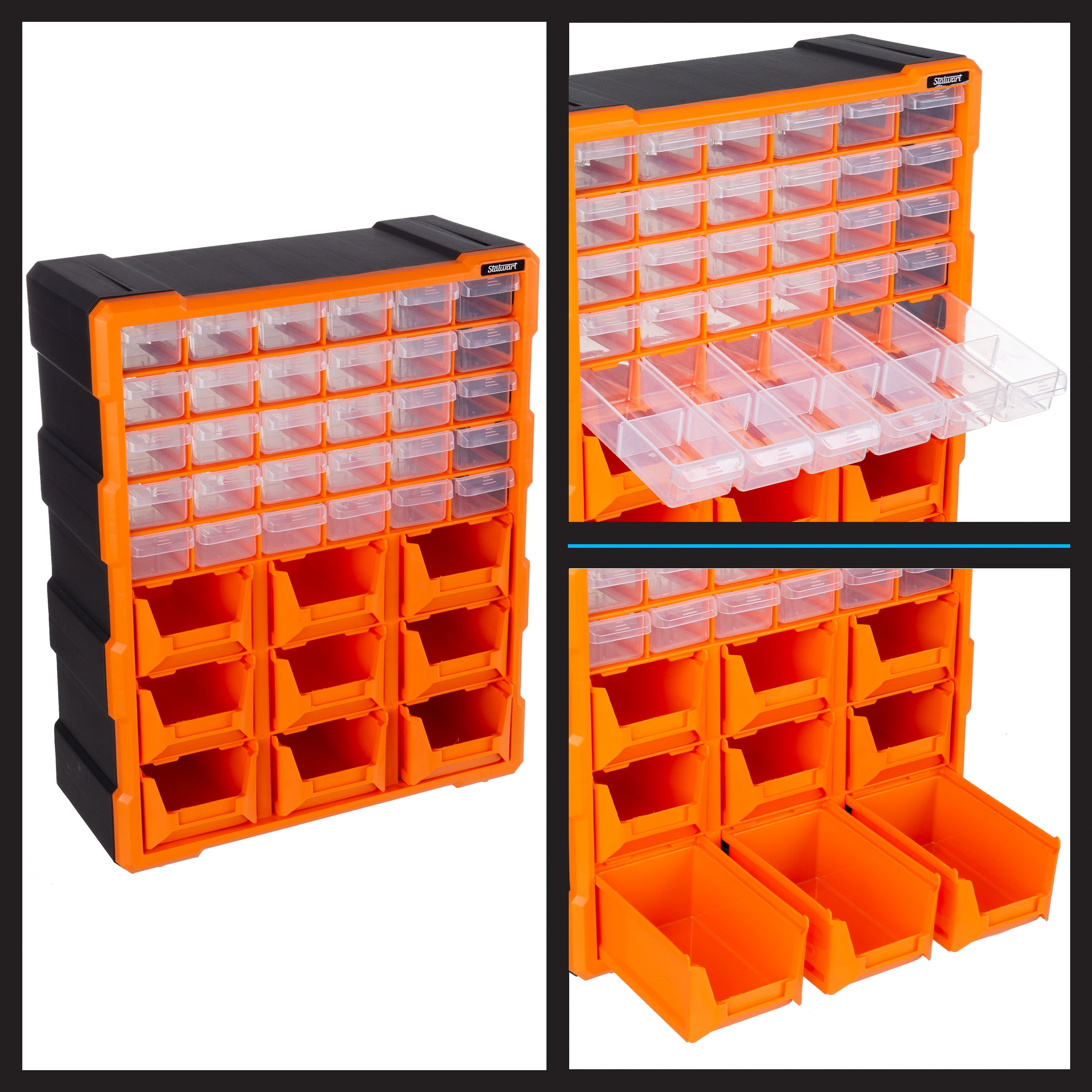 Storage Bin with Drawers - 41-Drawer Plastic Tool Organizer - Hardware or  Craft Cabinet for Storing Beads, Toys, or Nuts and Bolts by Stalwart (Black)