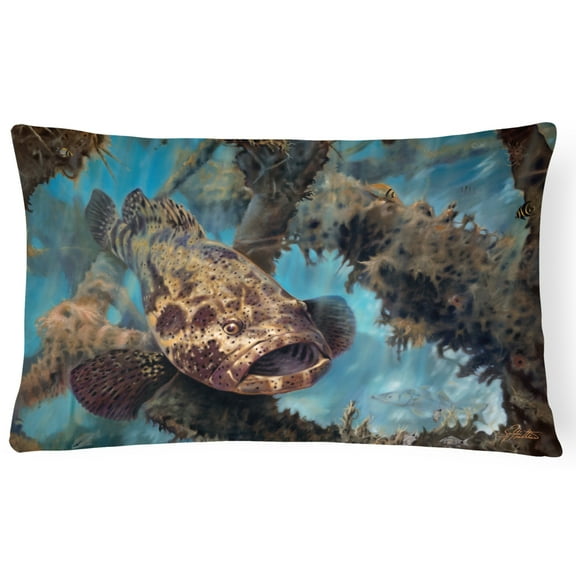 Carolines Treasures JMA2003PW1216 Golden Goliath Grouper Canvas Fabric Decorative Pillow 12H x16W multicolor