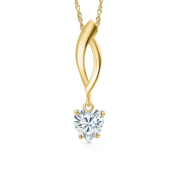 Gem Stone King 10K Yellow Gold White Moissanite Pendant Necklace for Women | 0.42 Cttw | Gemstone Birthstone | Heart Shape 5MM | With 18 inch Chain