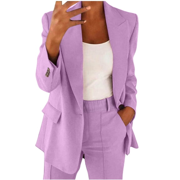 Wdfiry Womens Suits 2 Piece Set Business Petite Plus Size Long Sleeve Bussiness Casual Blazers Wide Leg Pants Work Suits