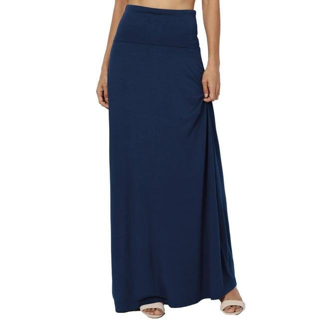 Jupe Longue Maxi Décontractée en Jersey Drapé Pliable pour Femmes P-3X