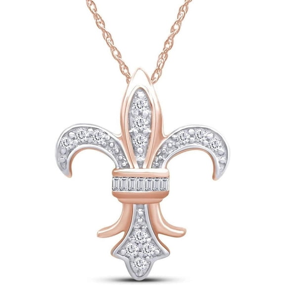 14K Rose Gold Finish Round Cut White Diamond 925 Sterling Silver Fleur-de-Lis Pendant Necklace for Women