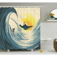 thumbnail image 1 of Tropical Shower Curtain Set, Illustration of Cloudy Sky Tropical Island Wave and Surfer At Sunset Seascape, Bathroom Decor,  Beige Yellow Navy, by Ambesonne, 1 of 1