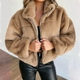 thumbnail image 2 of YYDGH Women Warm Winter Short Jacket Solid Color Long Sleeve Shaggy Lapel Faux Fur Coat Zip Up Cropped Coat Outwear with Pockets, 2 of 7