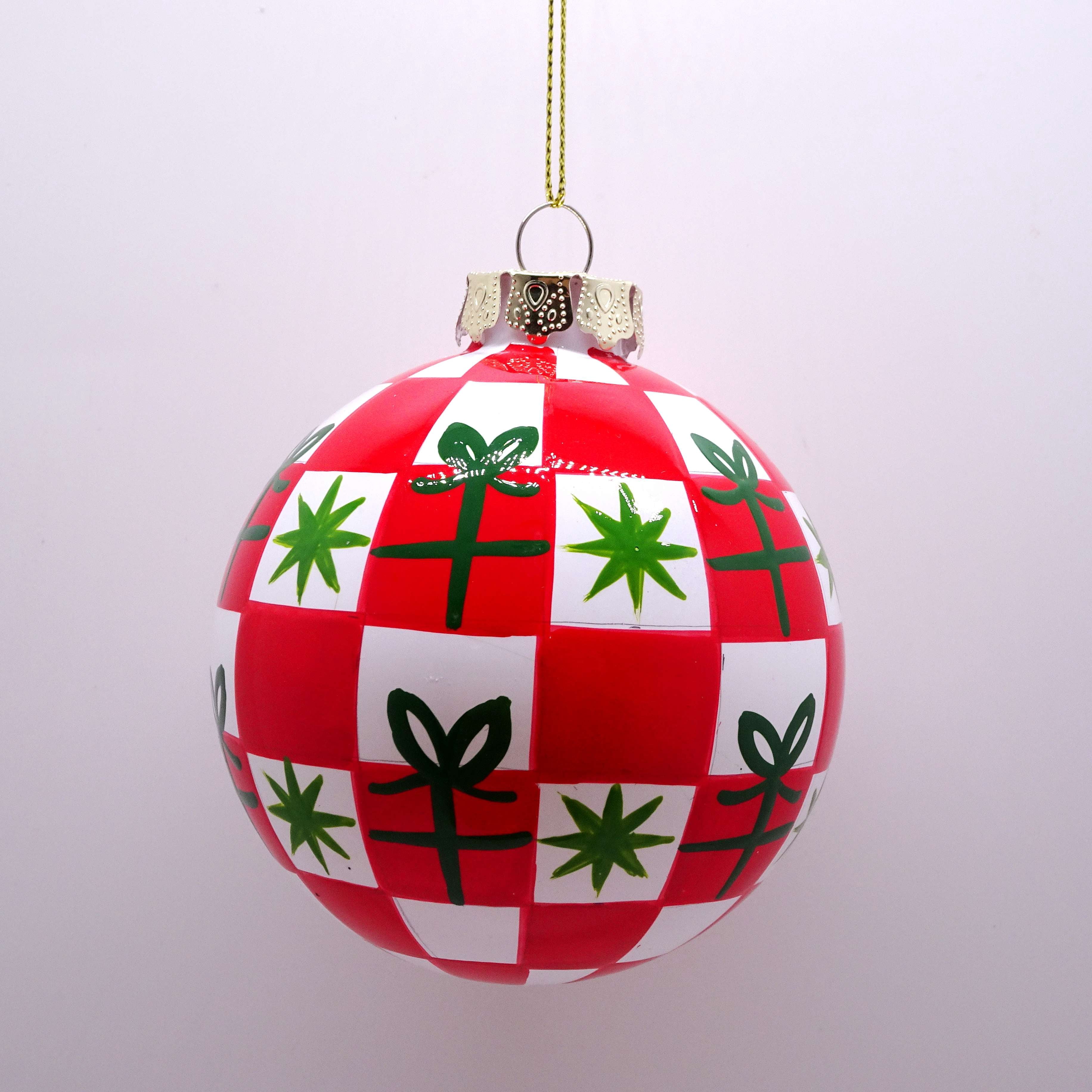 Red/White/Green Checker Ball Christmas Ornament, 4", by Holiday Time