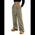 thumbnail image 1 of Pantalones Rectos con Estampado de Leopardo A Cuadros para Mujer, Cintura Elástica, Estilo Y2K, con Bolsillos. Leopardo L, 1 of 10